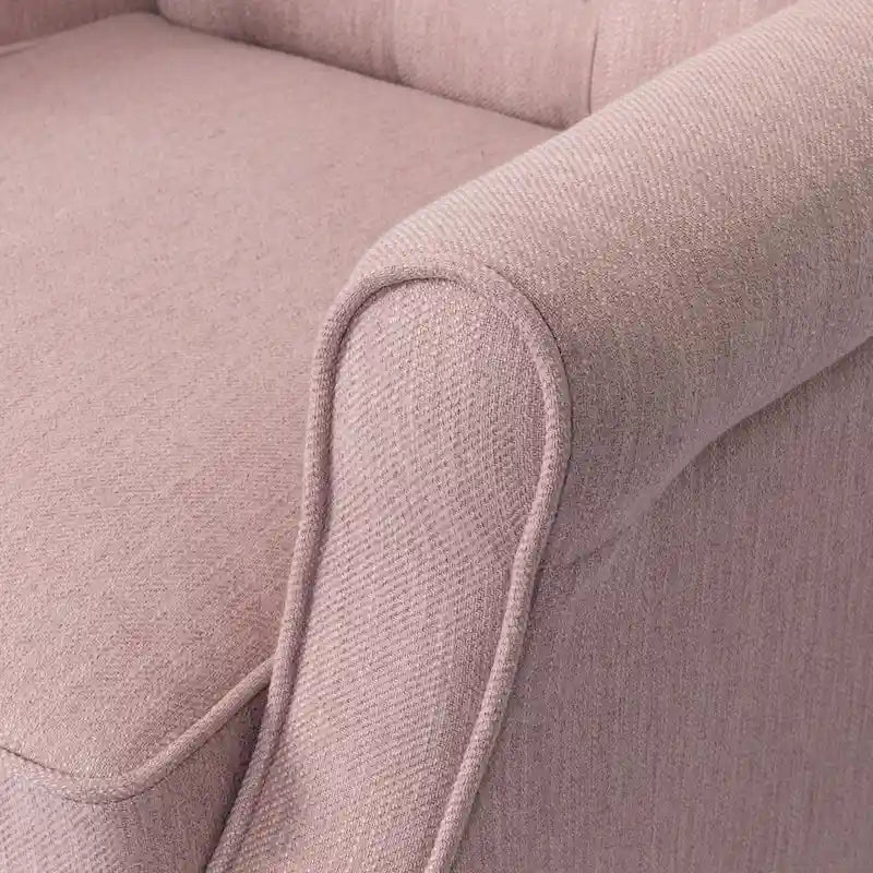 Modern Wingback Push-Back Recliner with Footrest, Button-tufted, Birch Legs