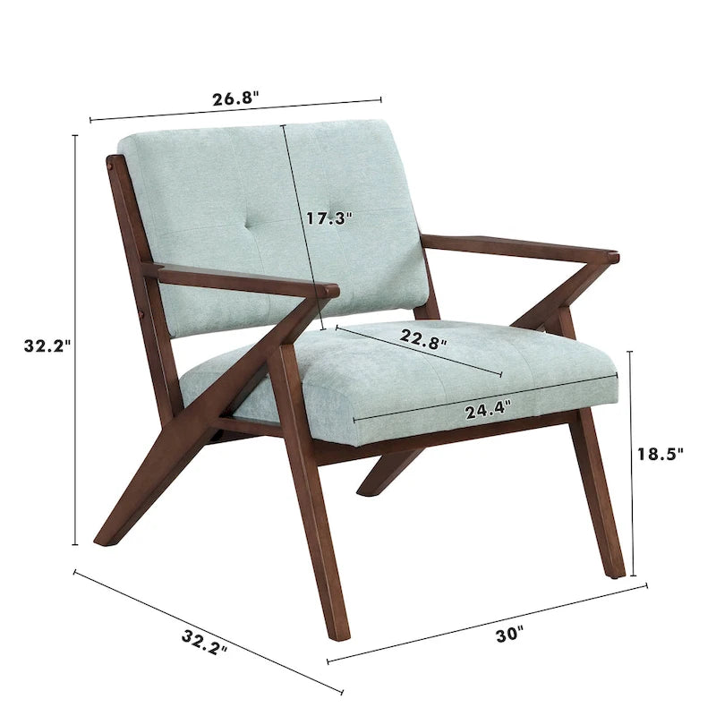 30 Mid-Century Modern Accent Chair with Plush Cushions, Angled Arm Design, and Sturdy Solid Wood Frame