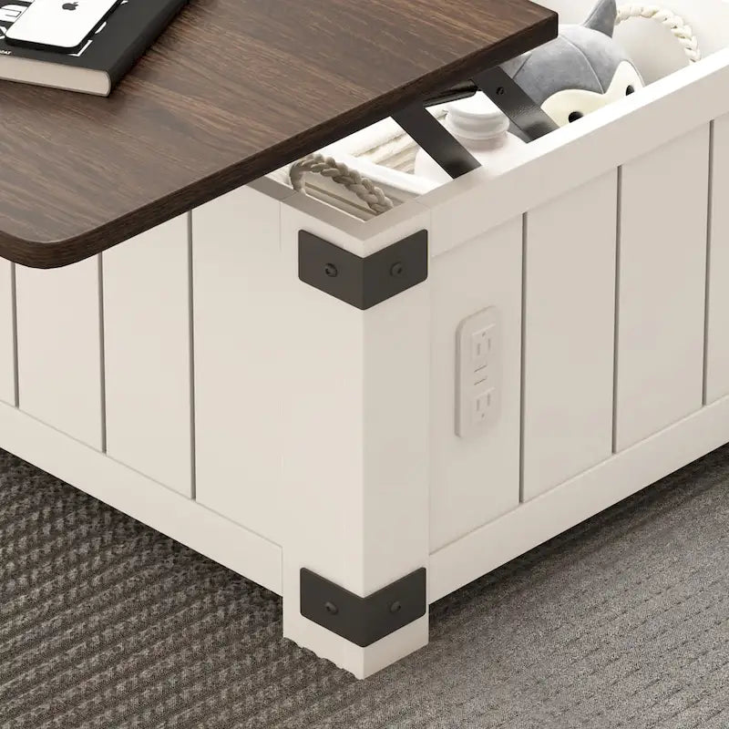 Farmhouse Lift-Top Coffee Table with Storage, USB Ports, and Charging Station
