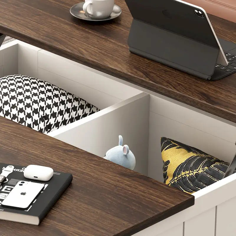 Farmhouse Lift-Top Coffee Table with Storage, USB Ports, and Charging Station