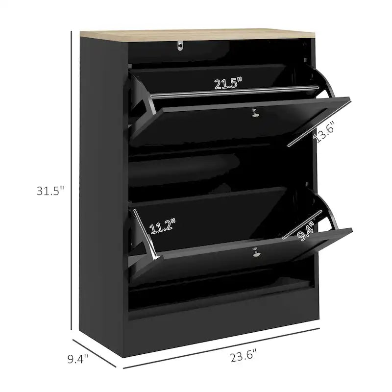 Slim Shoe Cabinet for Entryway, Hidden Shoe Storage Cabinet with 2 Flip Drawers and Adjustable Shelves for 12 Pairs of Shoes