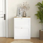 Slim Shoe Cabinet for Entryway, Hidden Shoe Storage Cabinet with 2 Flip Drawers and Adjustable Shelves for 12 Pairs of Shoes