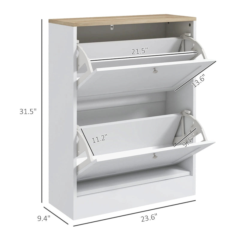 Slim Shoe Cabinet for Entryway, Hidden Shoe Storage Cabinet with 2 Flip Drawers and Adjustable Shelves for 12 Pairs of Shoes