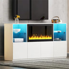 TV Stand with 34.2 Non-heating Electric Fireplace,Entertainment Center with LED Light,Tempered Glass Shelves for TVs up to 75