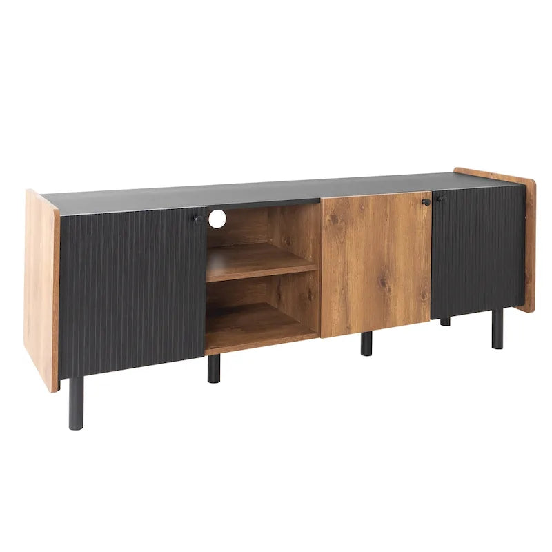 Mid Century TV Stand with 3 Cabinets, Media Console Table for TVs up to 70, Entertainment Center with Storage
