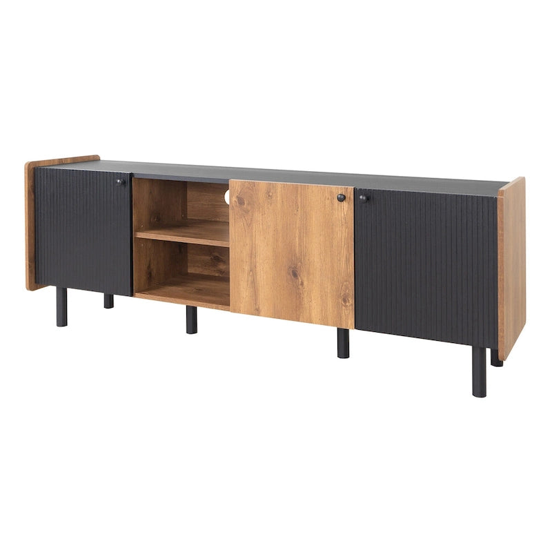 Mid Century TV Stand with 3 Cabinets, Media Console Table for TVs up to 70, Entertainment Center with Storage