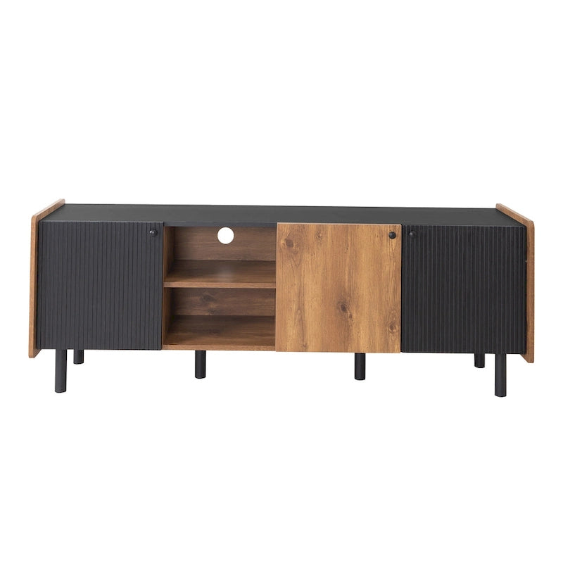 Mid Century TV Stand with 3 Cabinets, Media Console Table for TVs up to 70, Entertainment Center with Storage