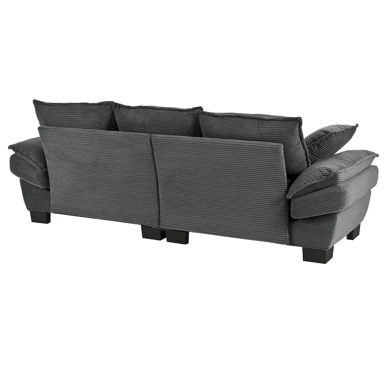 85.4 Modern Curved Sofa, Back Upholstered Couch with 2 Decorative Throw Pillows, Corduroy Fabric Couch