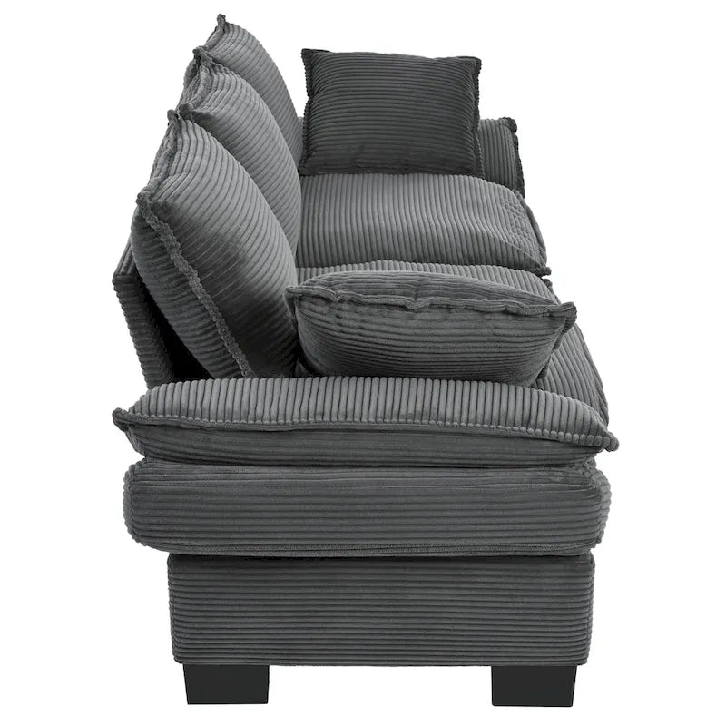 85.4 Modern Curved Sofa, Back Upholstered Couch with 2 Decorative Throw Pillows, Corduroy Fabric Couch