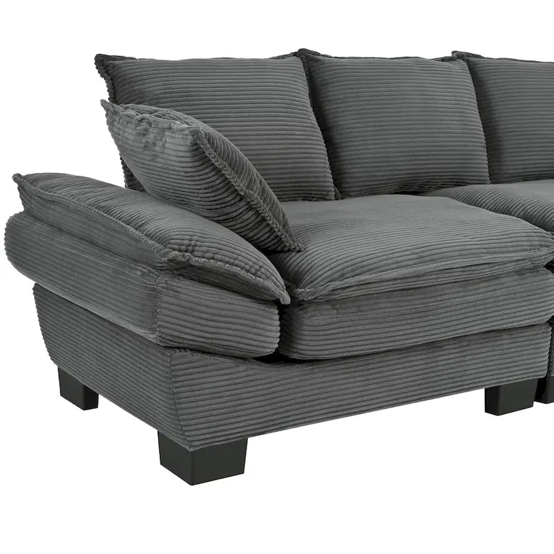 85.4 Modern Curved Sofa, Back Upholstered Couch with 2 Decorative Throw Pillows, Corduroy Fabric Couch