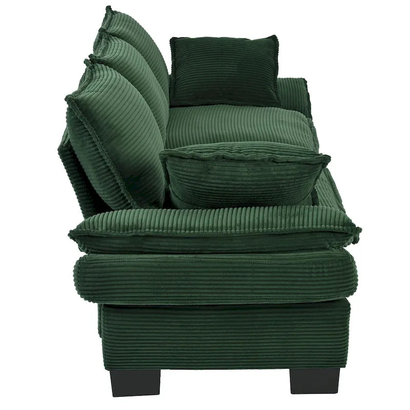 85.4 Modern Curved Sofa, Back Upholstered Couch with 2 Decorative Throw Pillows, Corduroy Fabric Couch