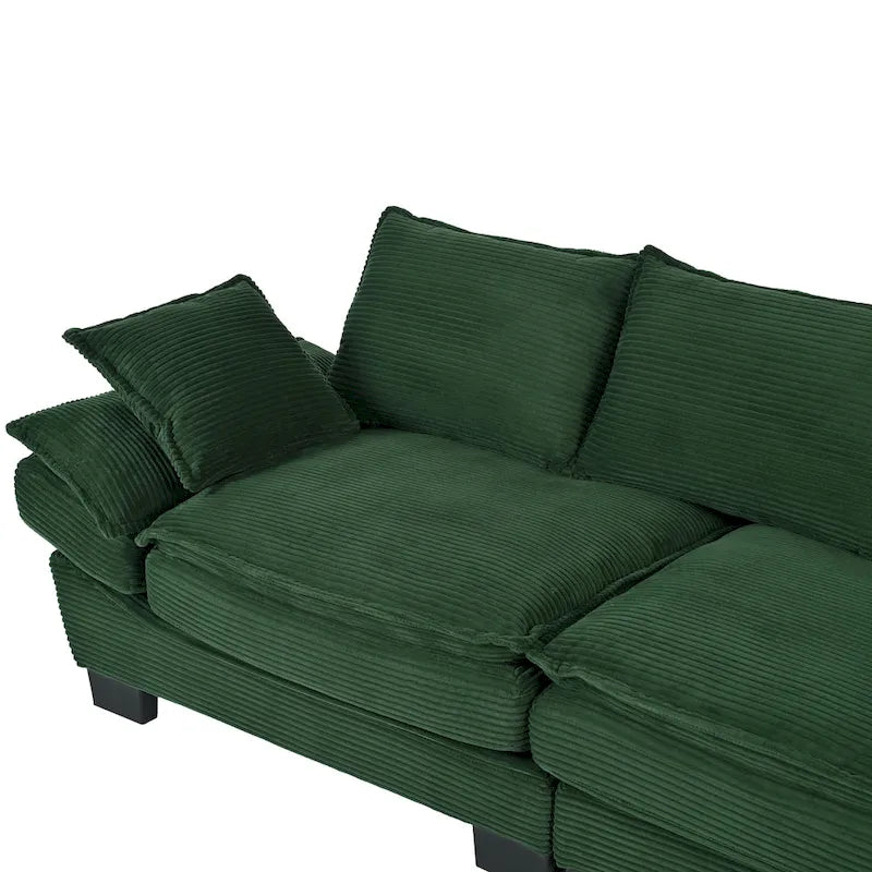 85.4 Modern Curved Sofa, Back Upholstered Couch with 2 Decorative Throw Pillows, Corduroy Fabric Couch