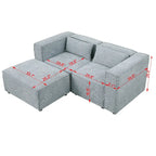 Divano in ciniglia con gambe e pouf