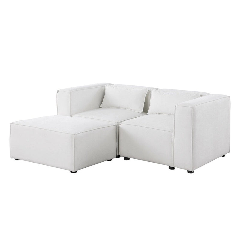 Divano in ciniglia con gambe e pouf
