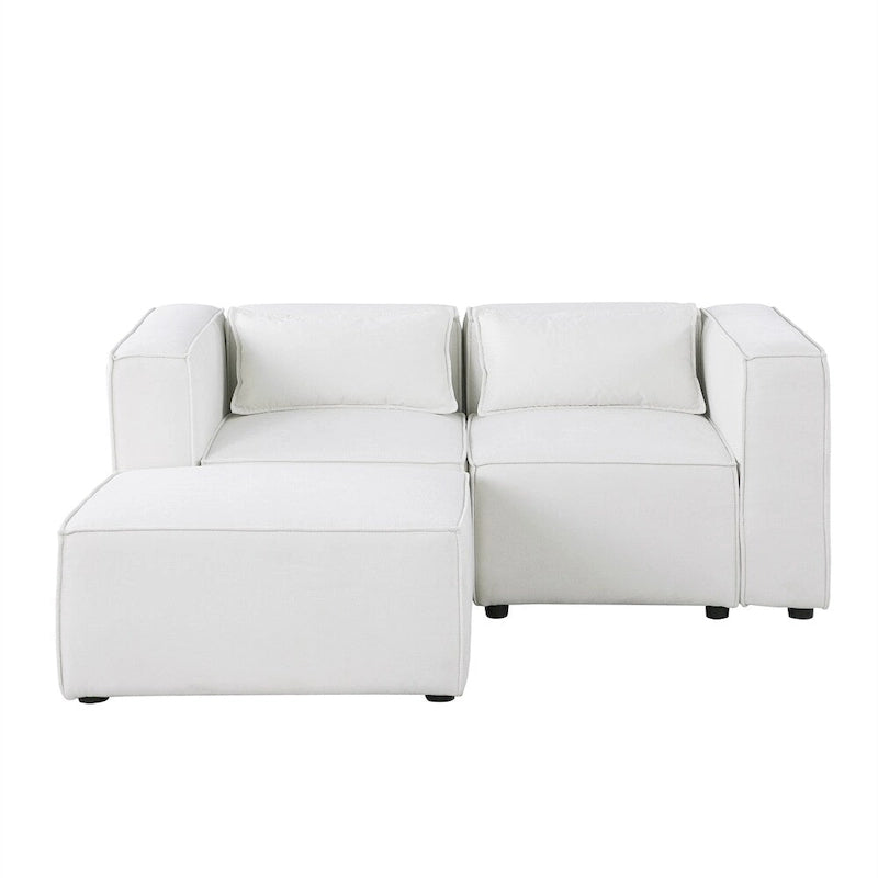 Divano in ciniglia con gambe e pouf