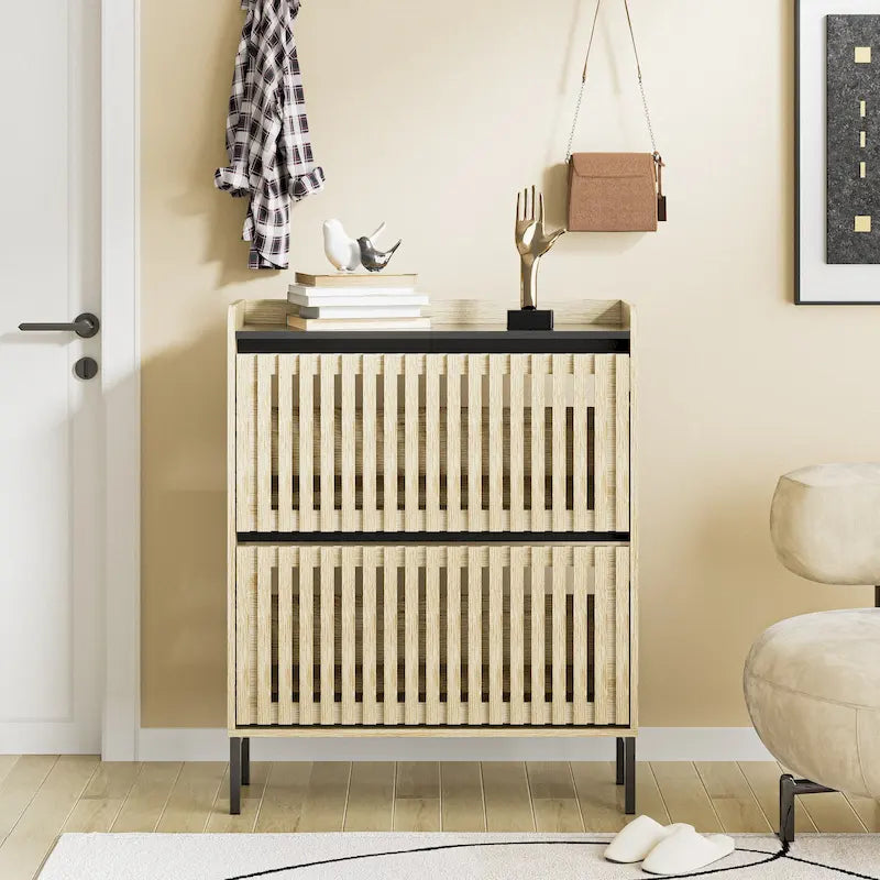 Contemporary Shoe Storage Cabinet With Two Flip Doors, Simple Assembly