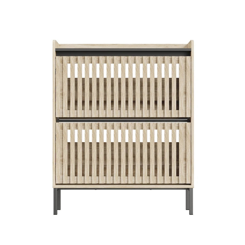 Contemporary Shoe Storage Cabinet With Two Flip Doors, Simple Assembly