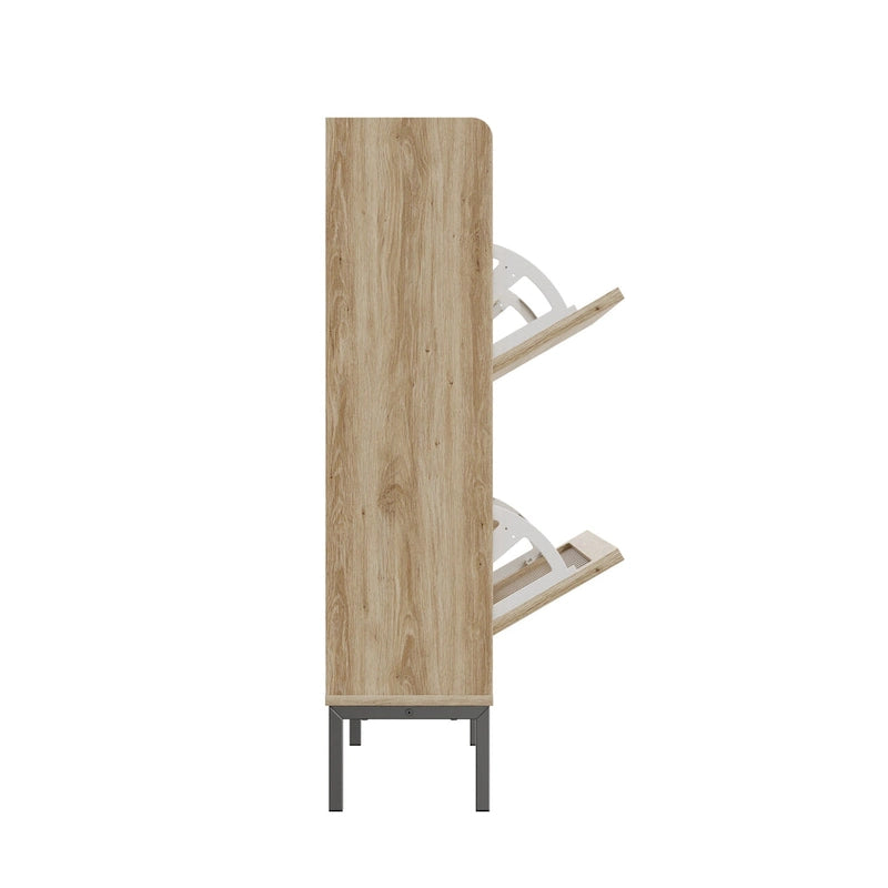 Contemporary Shoe Storage Cabinet With Two Flip Doors, Simple Assembly