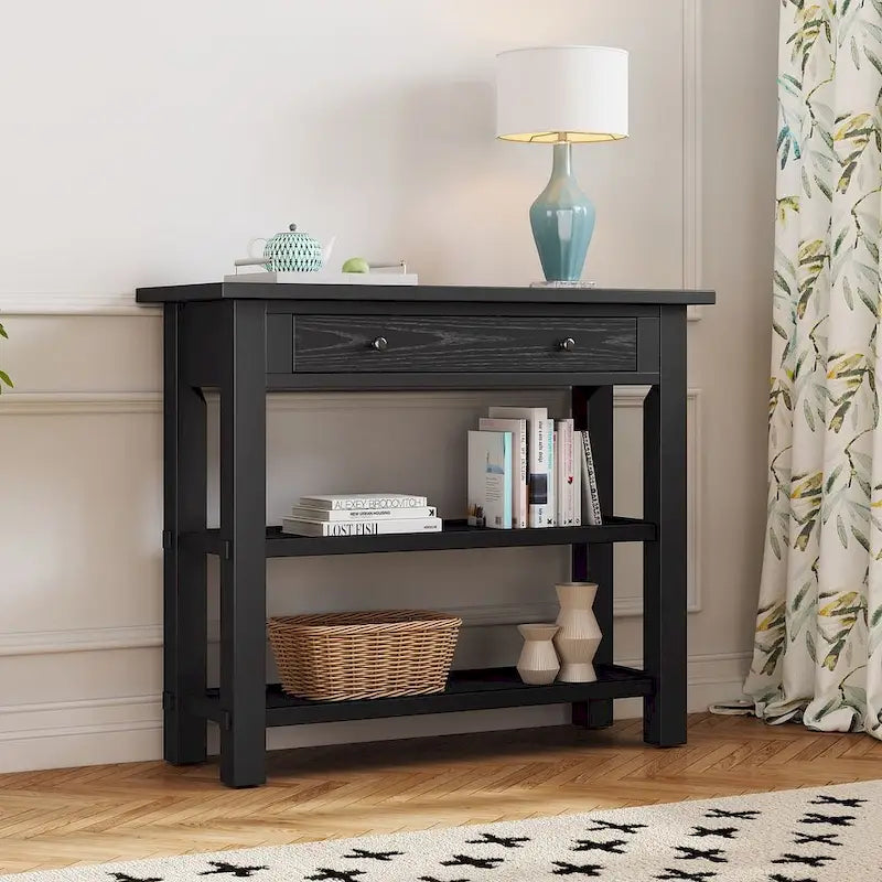 36 Farmhouse Solid Wood Console Table with Drawers and 2 Shelves