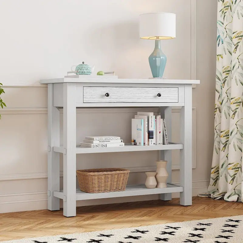 36 Farmhouse Solid Wood Console Table with Drawers and 2 Shelves