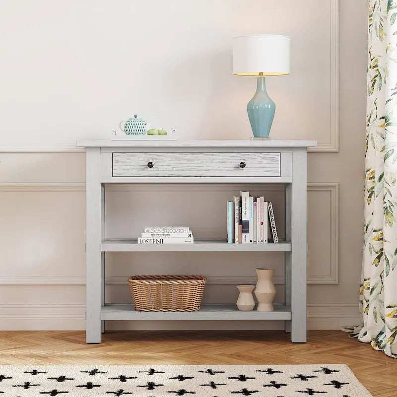 36 Farmhouse Solid Wood Console Table with Drawers and 2 Shelves