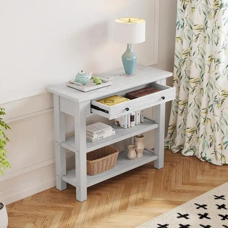 36 Farmhouse Solid Wood Console Table with Drawers and 2 Shelves