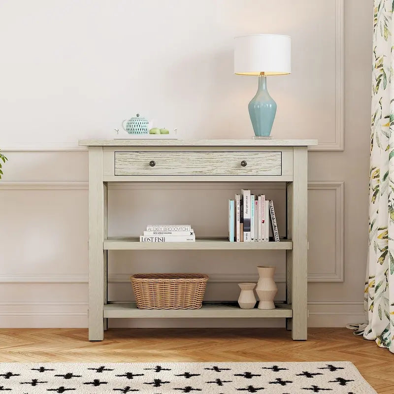 36 Farmhouse Solid Wood Console Table with Drawers and 2 Shelves
