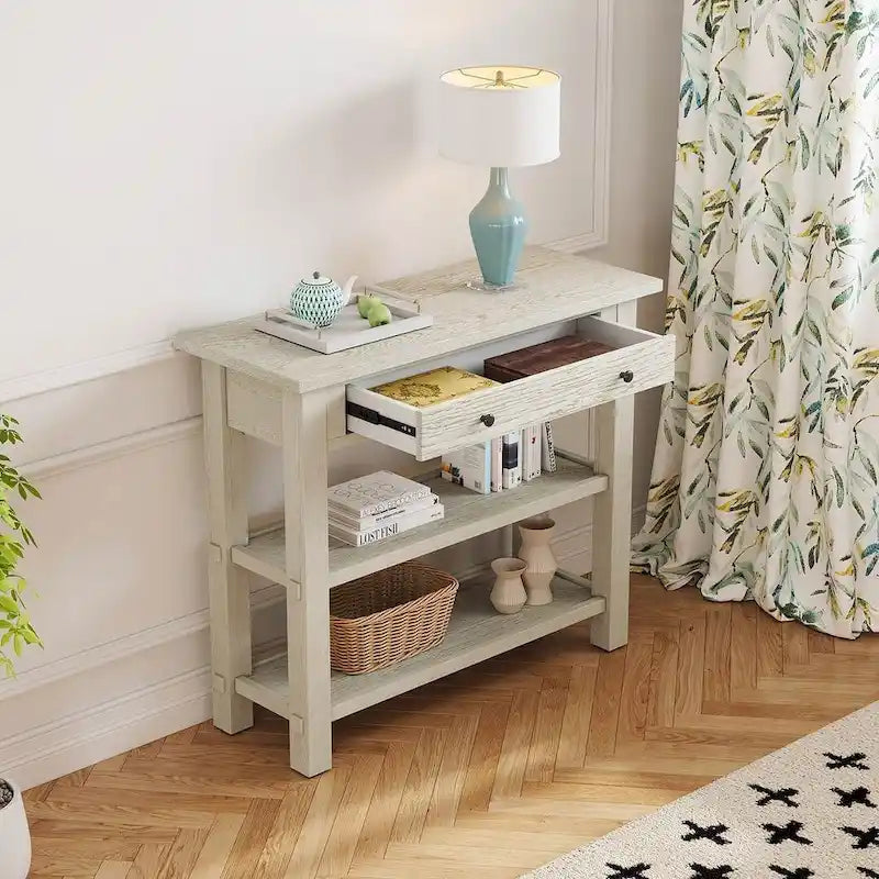 36 Farmhouse Solid Wood Console Table with Drawers and 2 Shelves