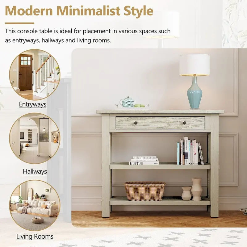 36 Farmhouse Solid Wood Console Table with Drawers and 2 Shelves