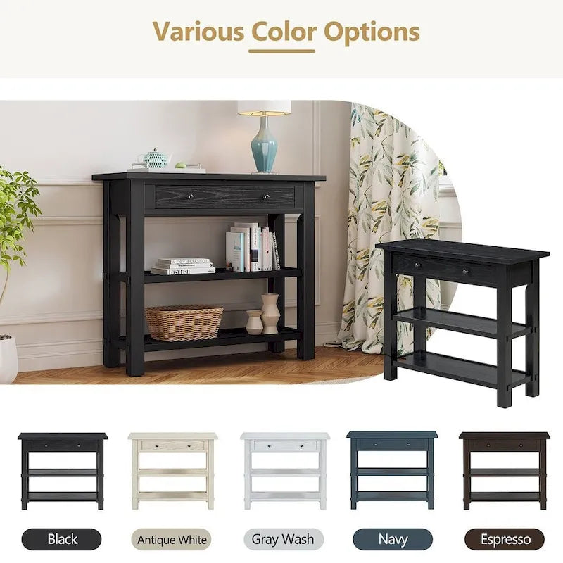 36 Farmhouse Solid Wood Console Table with Drawers and 2 Shelves