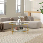 Side Table with Storage, 36 Round End Table, 2-Tier Tempered Glass Coffee Table with Steel Frame for Living Room, Gold