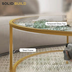Side Table with Storage, 36 Round End Table, 2-Tier Tempered Glass Coffee Table with Steel Frame for Living Room, Gold