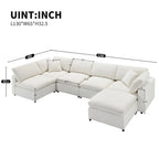 6 Seat Modern Modular Cloud Sofa Bed Chenille Sectional Couch Set with Ottoman
