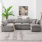 6 Seat Modern Modular Cloud Sofa Bed Chenille Sectional Couch Set with Ottoman