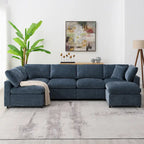 6 Seat Modern Modular Cloud Sofa Bed Chenille Sectional Couch Set with Ottoman