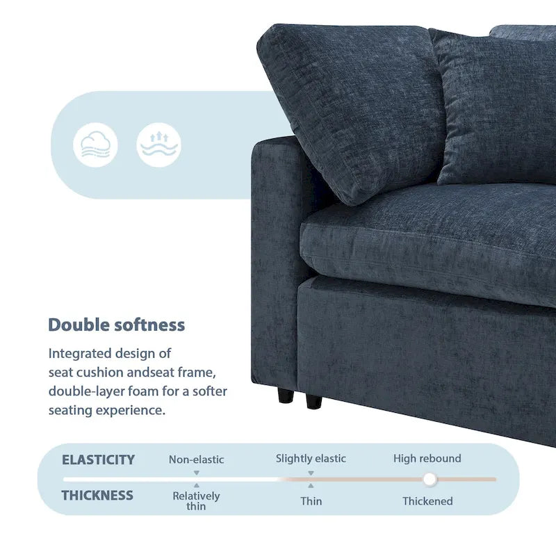 6 Seat Modern Modular Cloud Sofa Bed Chenille Sectional Couch Set with Ottoman