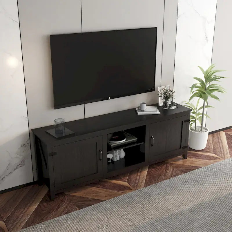Mobile Porta TV, Consolle Multimediale per Intrattenimento, Nero Tradizionale, con ante