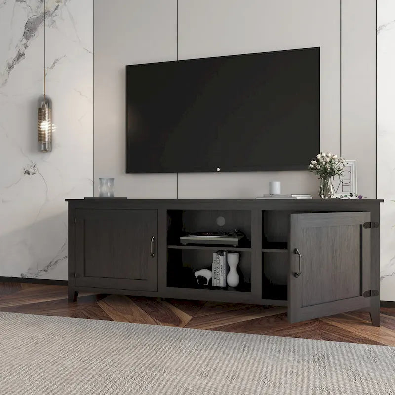 Mobile Porta TV, Consolle Multimediale per Intrattenimento, Nero Tradizionale, con ante