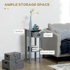 2-Tier Side Table with Drawer,Narrow End Table with Bottom Shelf