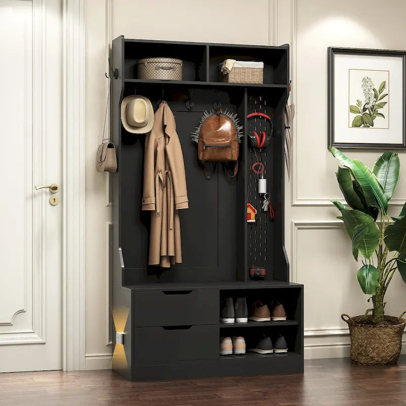 Hall Tree with 6 Hooks,Coat Hanger, Entryway Bench, Storage Bench,for Entrance, Hallwa