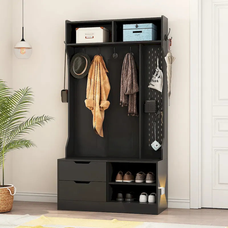 Hall Tree with 6 Hooks,Coat Hanger, Entryway Bench, Storage Bench,for Entrance, Hallwa