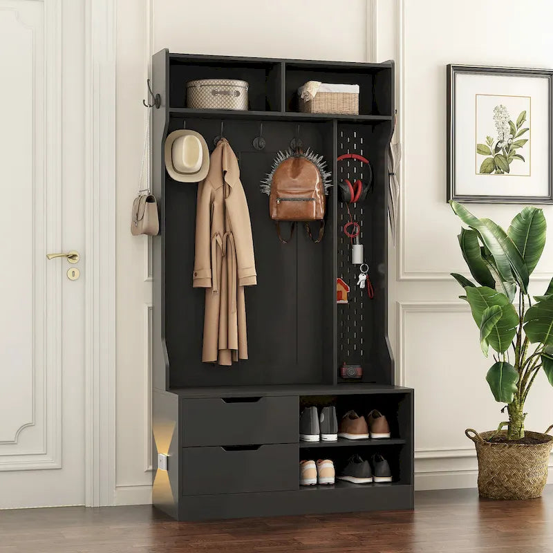 Hall Tree with 6 Hooks,Coat Hanger, Entryway Bench, Storage Bench,for Entrance, Hallwa
