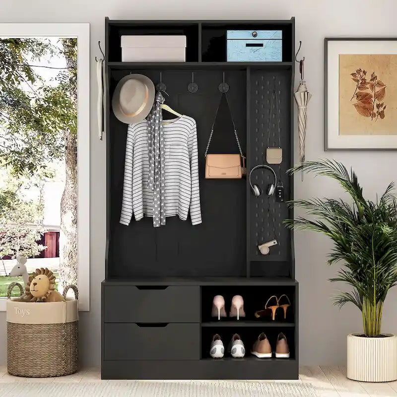 Hall Tree with 6 Hooks,Coat Hanger, Entryway Bench, Storage Bench,for Entrance, Hallwa