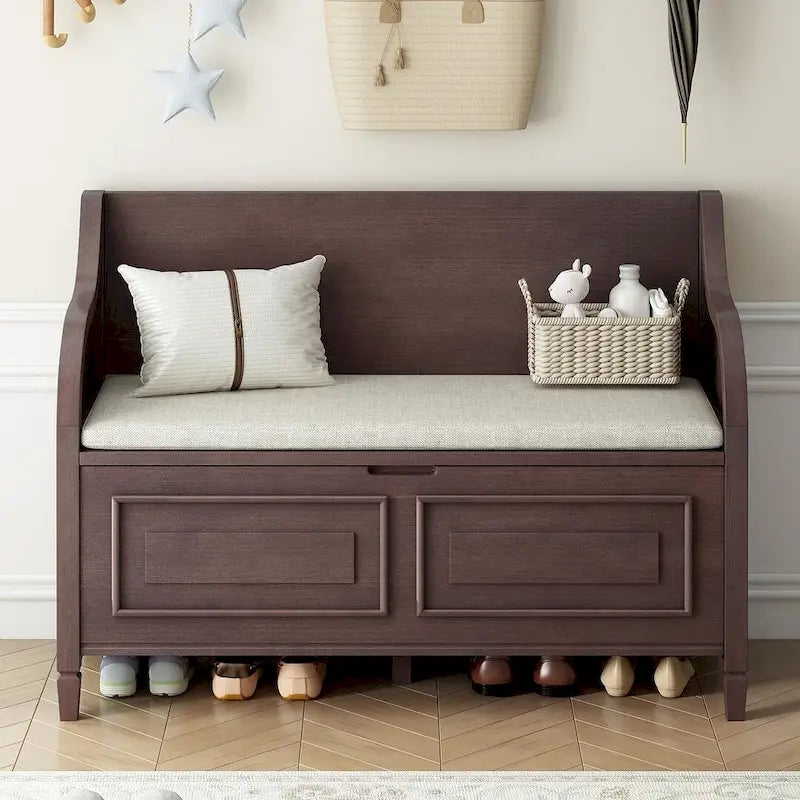 Farmhouse Solid Wood Multi-Purpose Upholstered Storage Bench