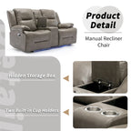 Home Theater Recliner Set Manual Recliner Chair with a LED Light Strip Two Built-in Cup Holders for Living Room,Bedroom, Black ,