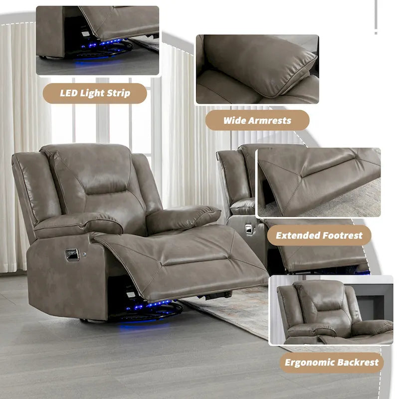 Home Theater Recliner Set Manual Recliner Chair with a LED Light Strip Two Built-in Cup Holders for Living Room,Bedroom, Black ,