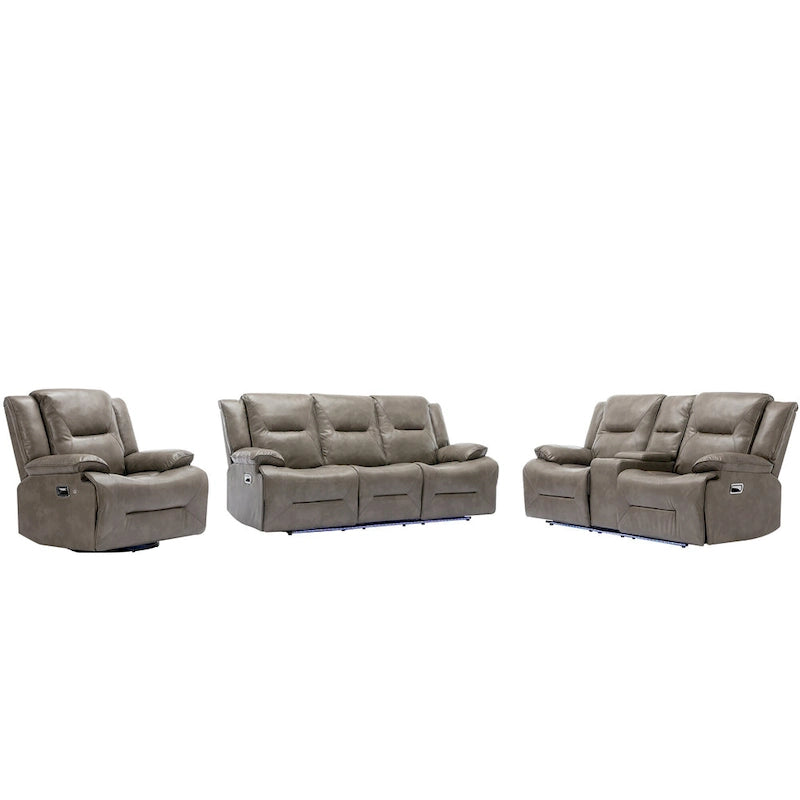 Home Theater Recliner Set Manual Recliner Chair with a LED Light Strip Two Built-in Cup Holders for Living Room,Bedroom, Black ,