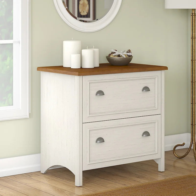White & Maple 2-Drawer Lateral File Cabinet