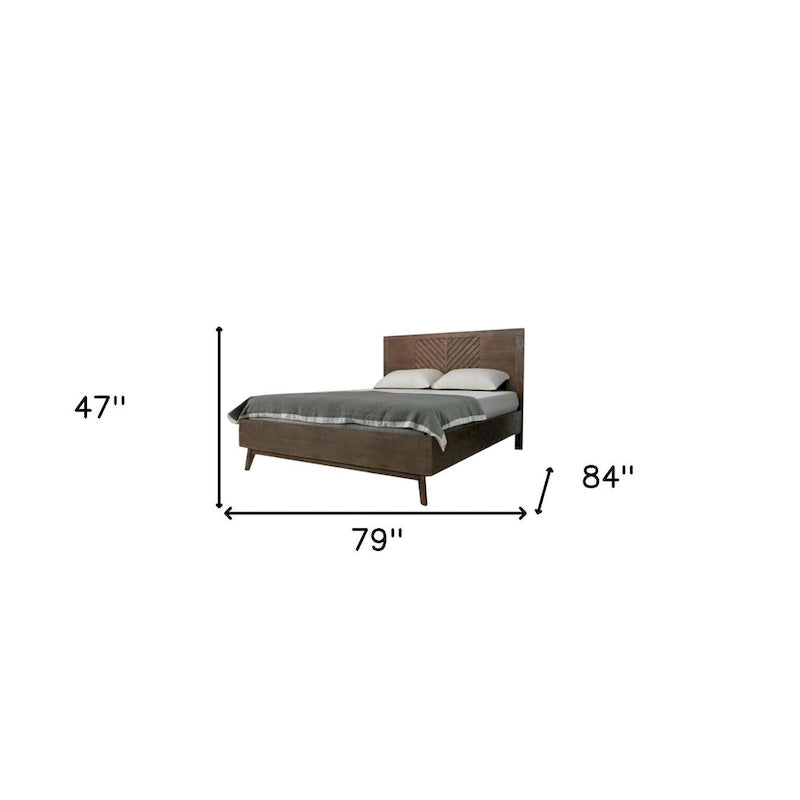 HomeRoots Struttura letto matrimoniale King in legno massello intagliato geometrico marrone