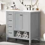 36 Mobile da Bagno Moderno con Lavabo, 2 Armadietti, 2 Maniglie in Metallo e Guide Scorrevoli per Cassetti, Adatto per Spogliatoio Bagno